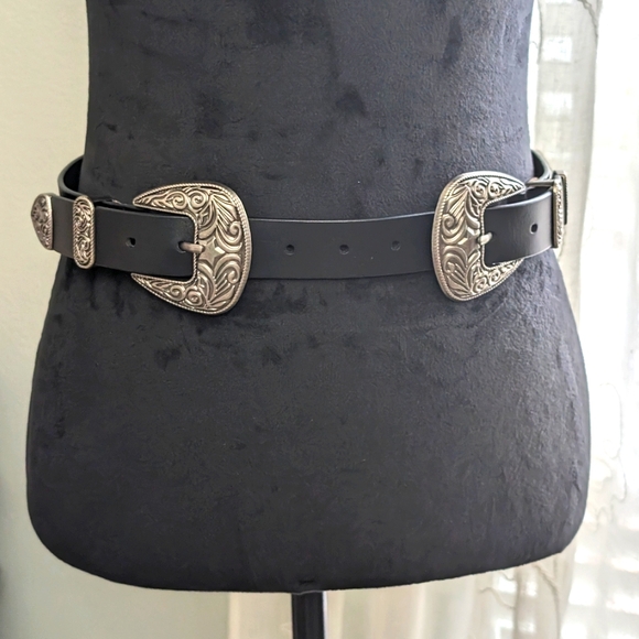 Double Buckle Waist Belt Women's Black - Picture 1 of 8